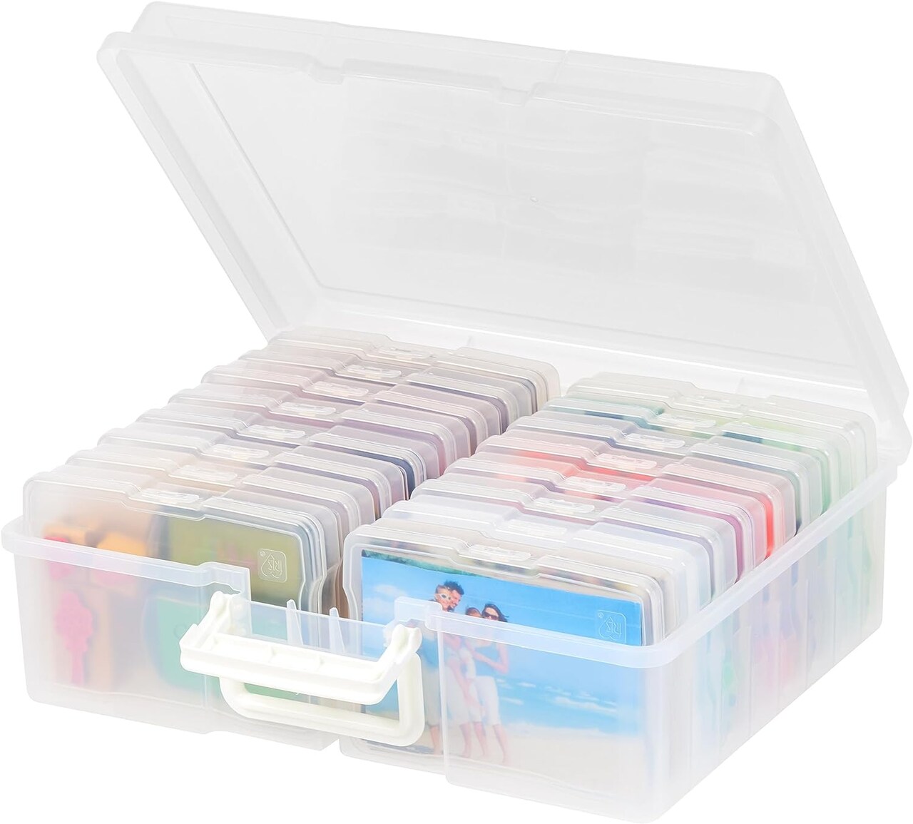 4" x 6" Photo Storage Craft Keeper, Main Container with 16 Organization and Protection Cases For Picture, Scrapbooking, Stationery, Clear